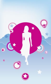 Woman walking on clouds