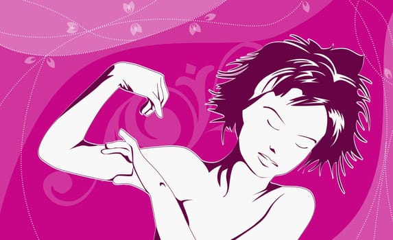 Close-up of a naked woman flexing her muscles
