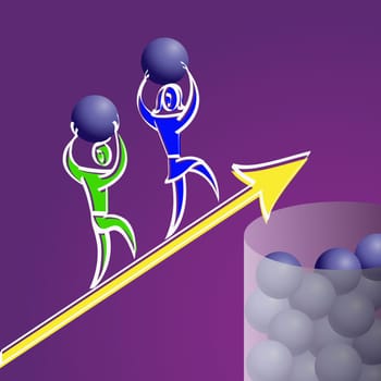 Two people walking on an arrow