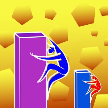 Two people climbing on rectangular blocks