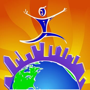 Man jumping over a globe