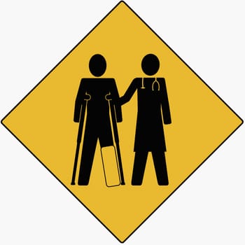 Silhouette of a doctor helping a patient on crutches