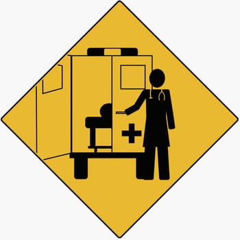 Silhouette of a doctor opening the door of an ambulance