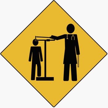 Silhouette of a doctor measuring the height of a patient