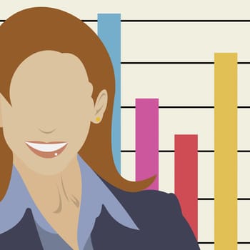 Businesswoman in front of a bar graph