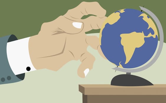 Businessman's hand touching a globe