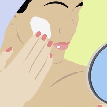 Young woman applying moisturizer on her face