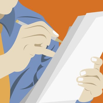 Businessman writing on documents