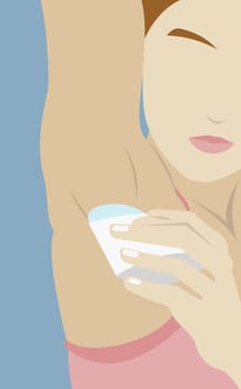 Young woman applying deodorant under her arm