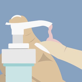 Person's hand using a soap dispenser