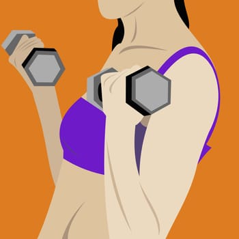 Young woman exercising with dumbbells