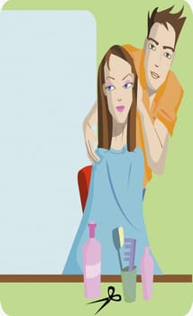 Hairdresser standing behind a young woman