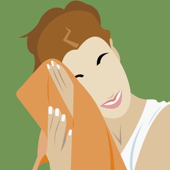 Young woman wiping her face with a towel
