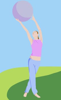 Young woman exercising with a fitness ball