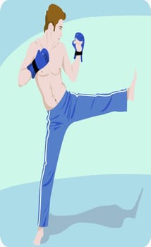 Young man practicing kickboxing