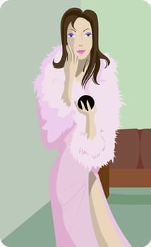 Young woman using a powder compact