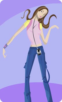 Woman wearing headphones and listening to music