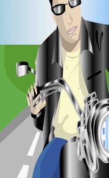 Young man riding a motorcycle