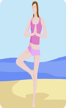 Young woman practicing yoga on the beach