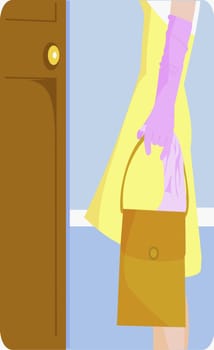Woman standing in front of a door