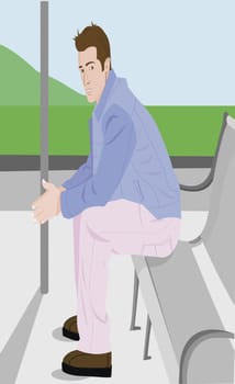 Young man sitting on a bench