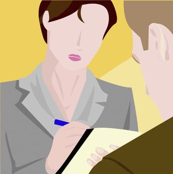 Close-up of a secretary writing on a notepad