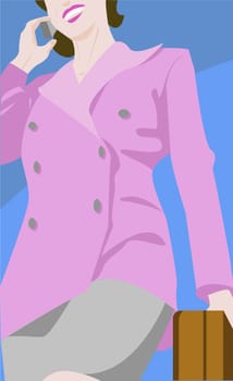 Businesswoman with a briefcase and mobile phone