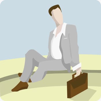 Businessman sitting and holding a briefcase