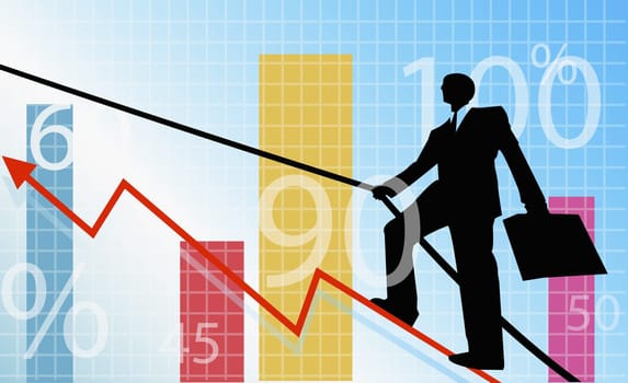 Businessman walking on a line graph