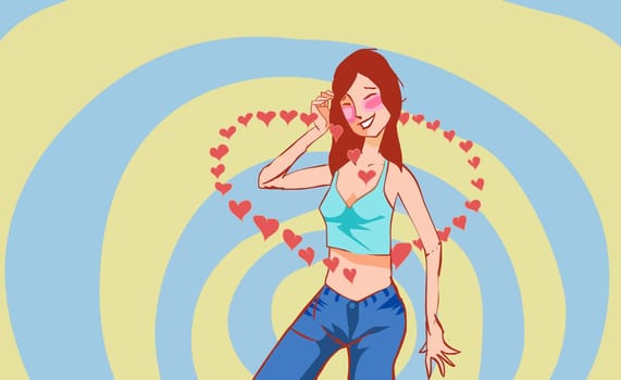 Heart shapes around a young woman