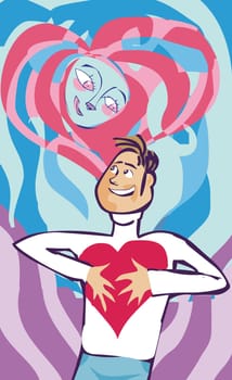 Young man holding a heart against his chest