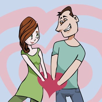 Young couple with their hands in a heart