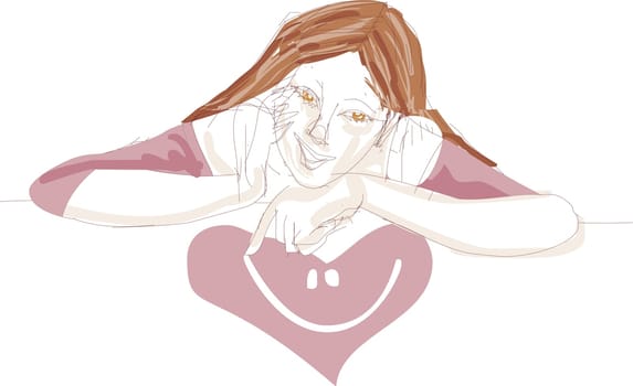 Young woman drawing a face in a heart