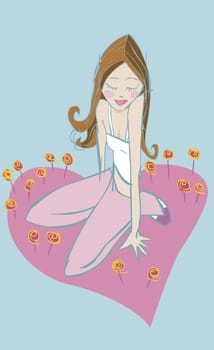 Young woman sitting on a heart