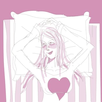 High angle view of a young woman lying on the bed