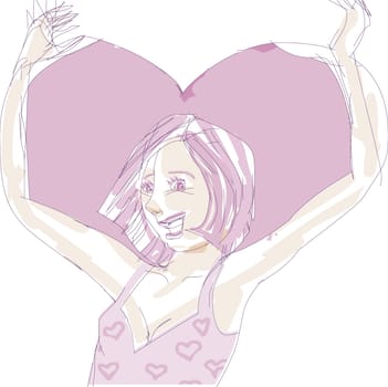 Young woman with a heart on her shoulders