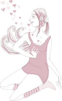 Woman looking at hearts with her hand on her chest