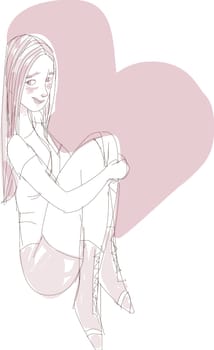 Young woman sitting with a heart behind her