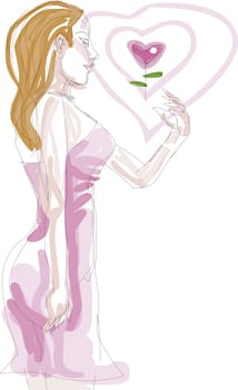 Young woman reaching for a flower in mid-air