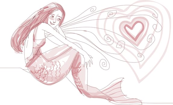 Mermaid with a heart in front of her