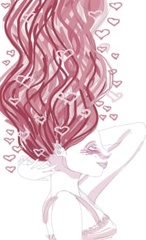 Young woman with hearts around her head