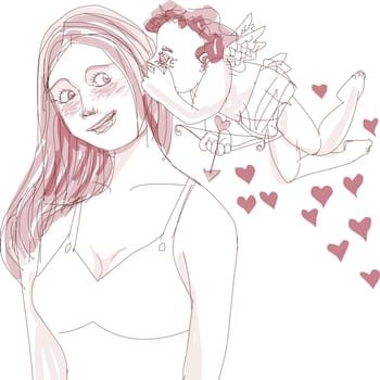 Cupid whispering into a young woman's ear
