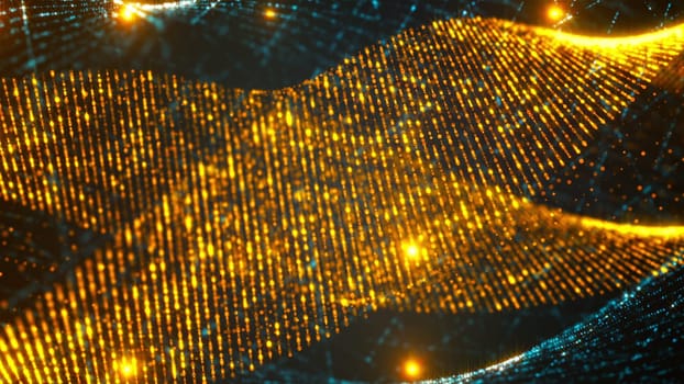 3D rendering abstract textured background wavy form. Computer generated transparent spiral backdrop with particles and flash of lights.
