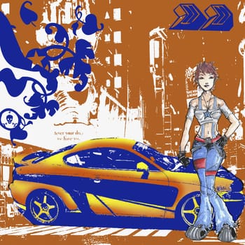 Woman standing in front of a car