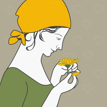 Young woman plucking the petals of a flower