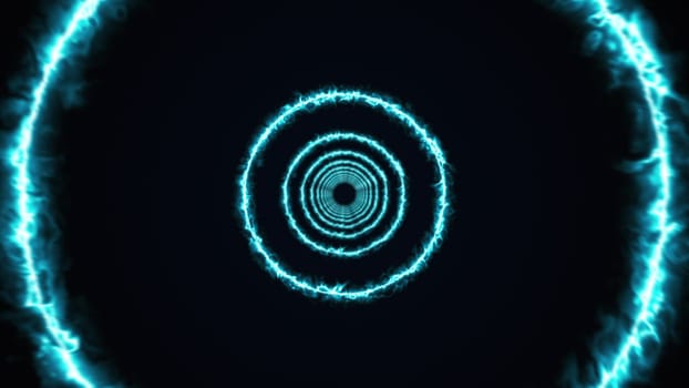 Rotating rings of energy form an endless tunnel, computer generated. 3d rendering of bright backdrop
