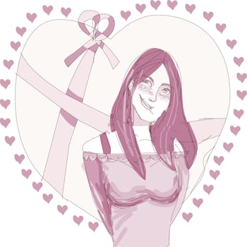 Young woman standing in front of a heart