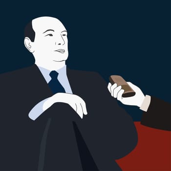Businessman talking into a dictaphone