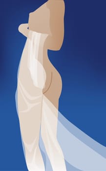 Close-up of a naked young woman draped around her body