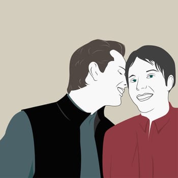 Young man whispering into a young woman's ear